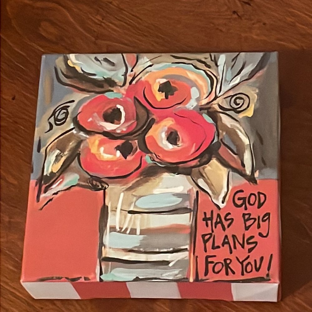 Encouraging Message Floral Bouquet Original Christian Artwork 6” x 6.5” EUC - Picture 1 of 3
